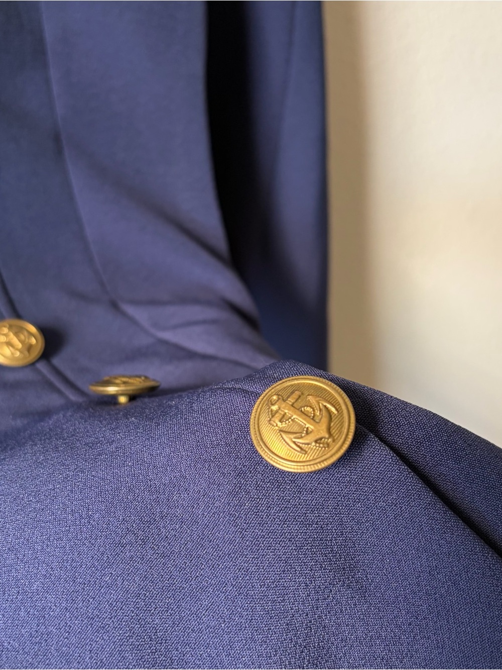 Modcloth Cape Navy Blue Nautical Bodycon Mini Dress Gold Buttons Rare London - Picture 4 of 10